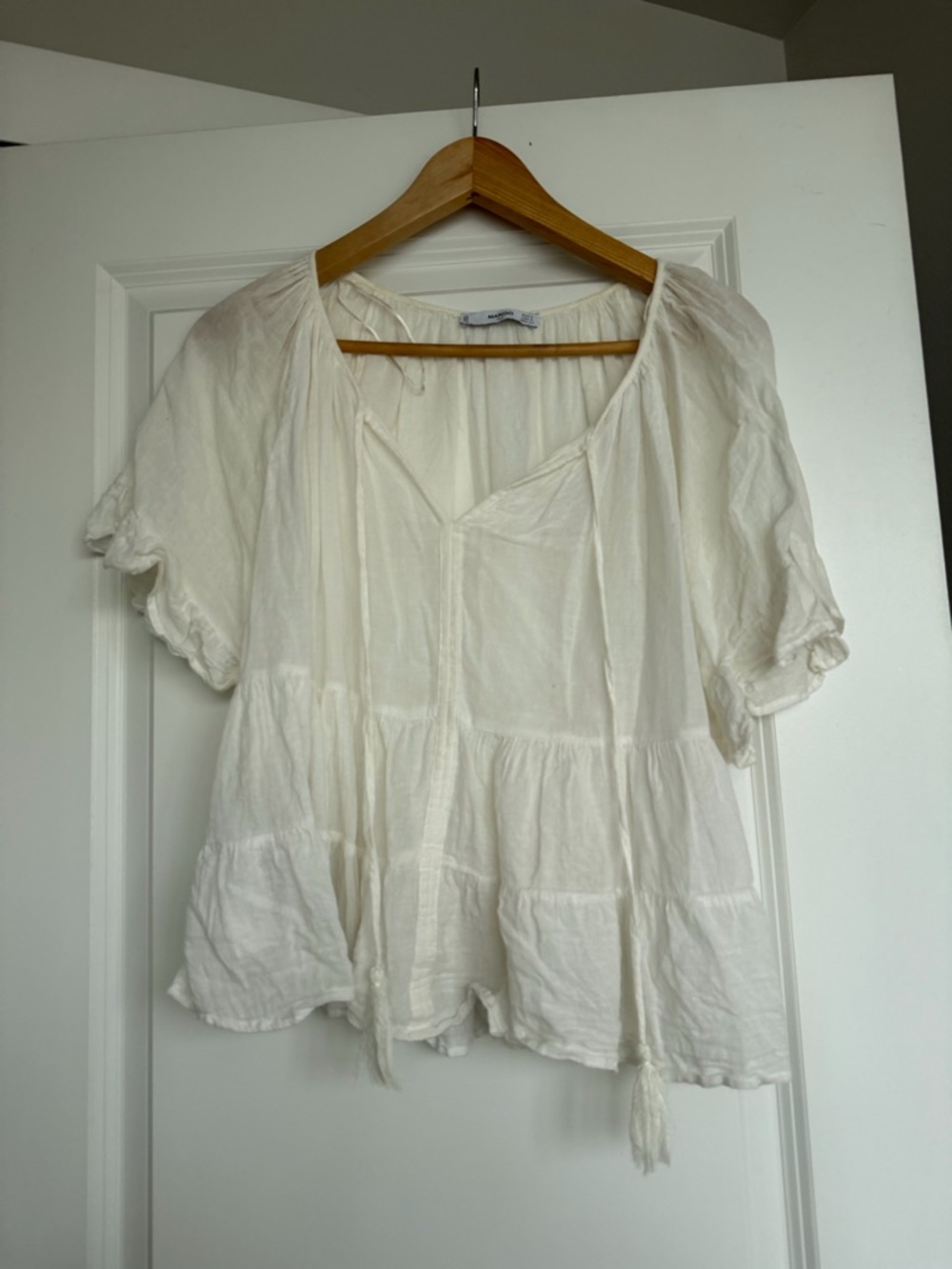 Mango Cream Tiered Peasant Blouse